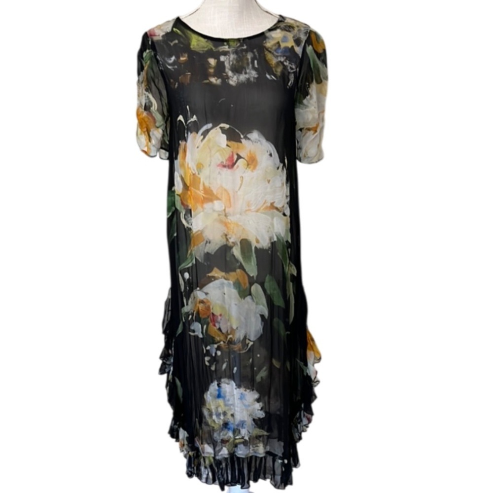 Bl^nk London Sheer Black Floral Black Dress- X-Small Petite